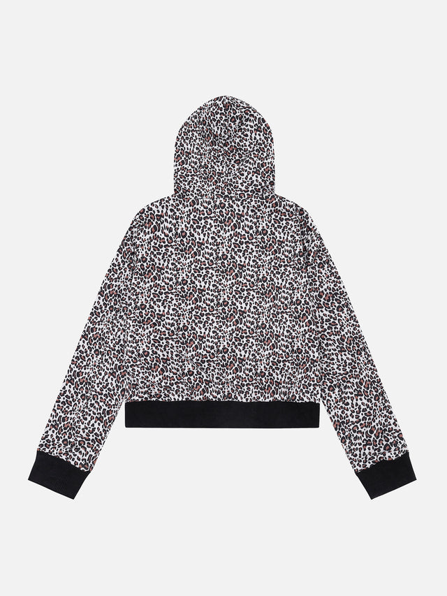 Leopard-Back Military-Button Reversible-Look Boxy Zip Hoodie