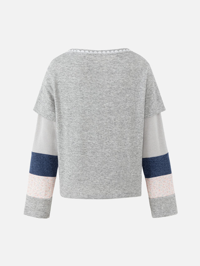 Lace-Trim Layered Colorblock Top