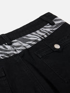 Zebra-Print Raw-Hem Flared Jeans
