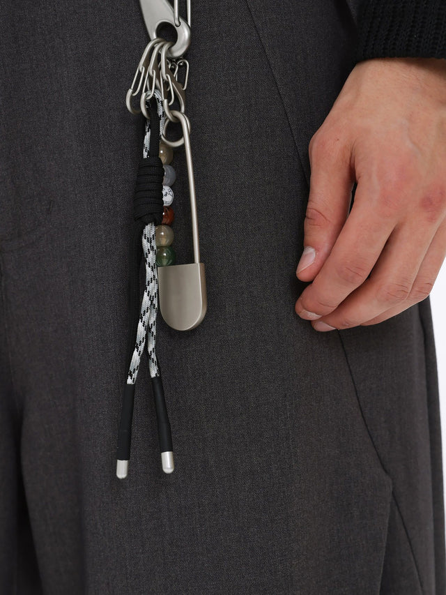 Beaded Safety Pin & Knotted Paracord Charm Carabiner Keychain