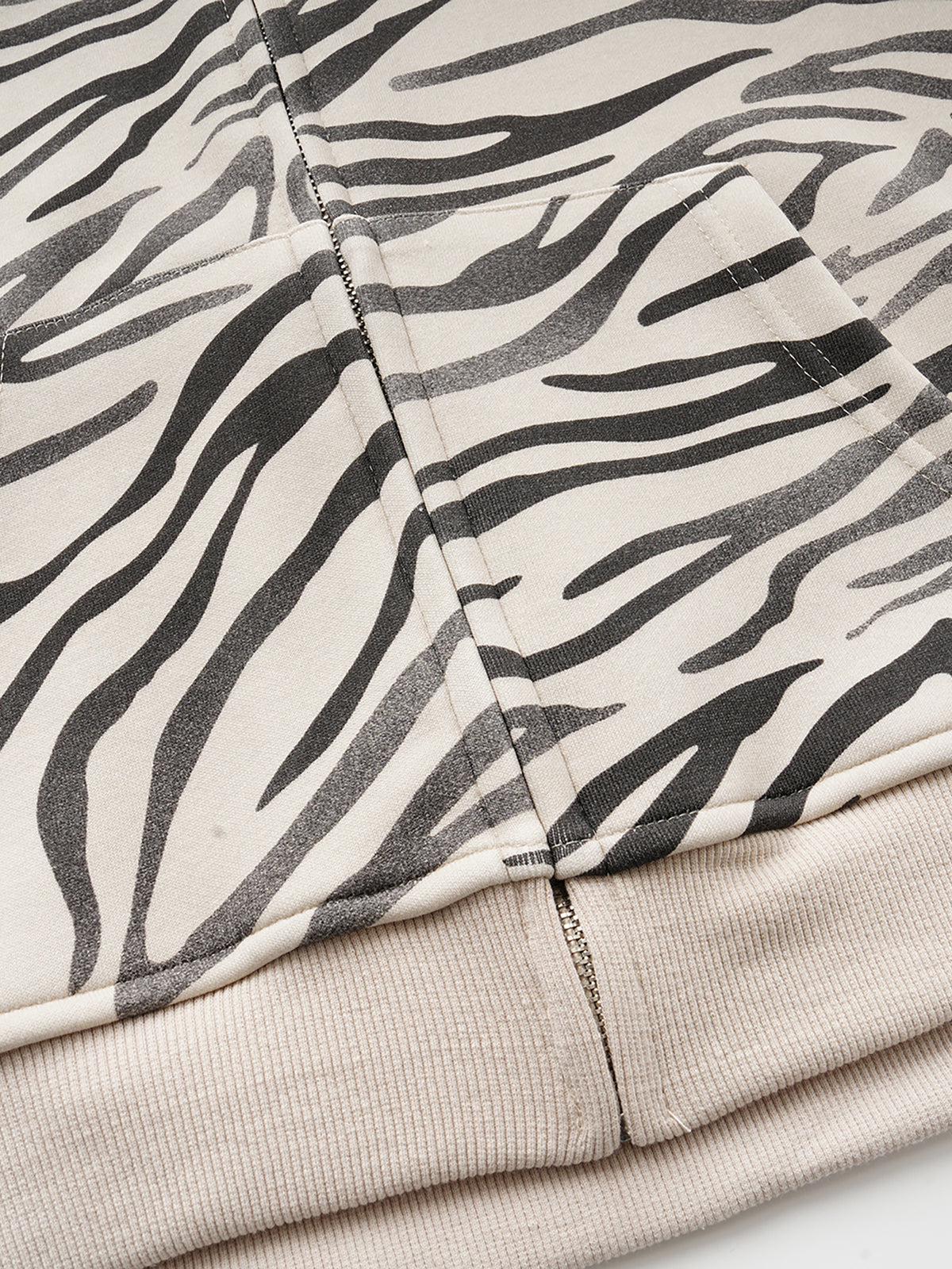 All-Over Tiger Zebra Animal Pattern Boxy Zip Hoodie