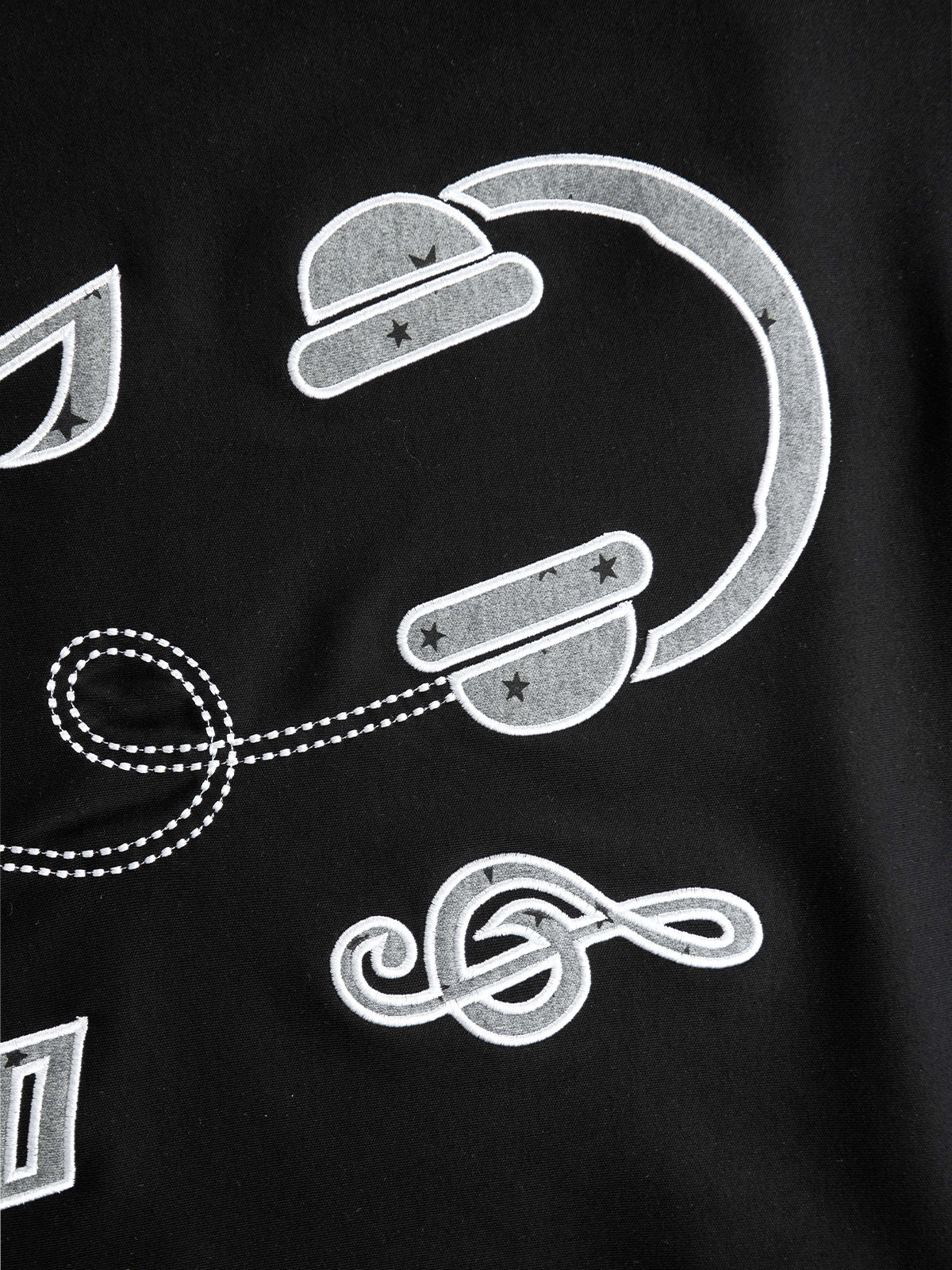 Headphone Music Note Graphic Star-Print Double-Layer Long-Sleeve Slim T-Shirt