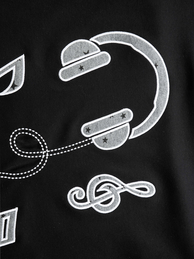 Headphone Music Note Graphic Star-Print Double-Layer Long-Sleeve Slim T-Shirt