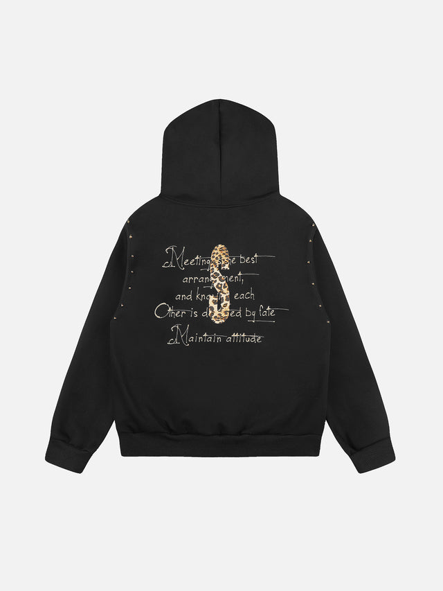 Leopard-Print Lettering Oversize Zip-Up Hoodie