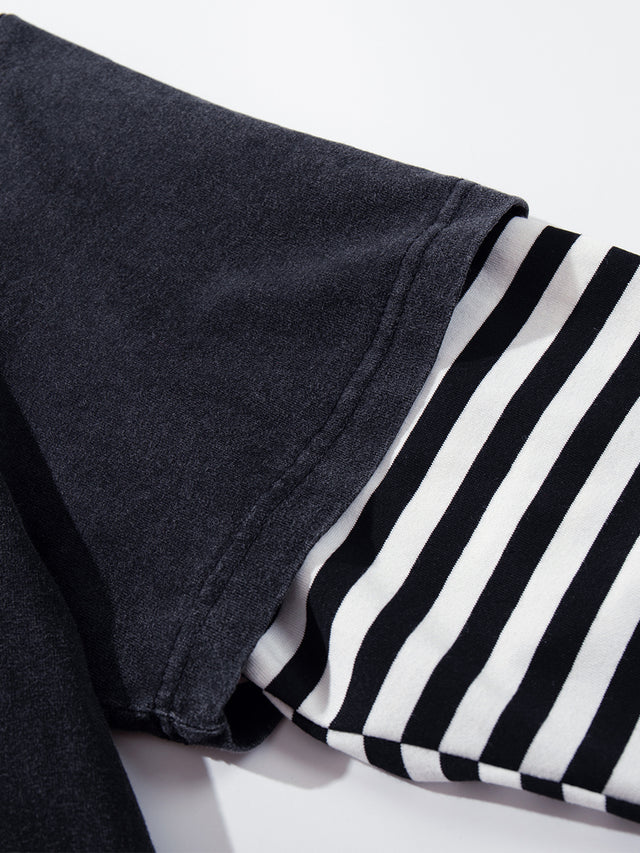Angel Star Graphic Striped Double-Layer Long-Sleeve Boxy T-Shirt