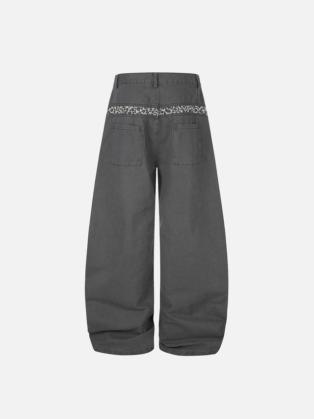 Leopard Print Patchwork Washed Baggy Jeans