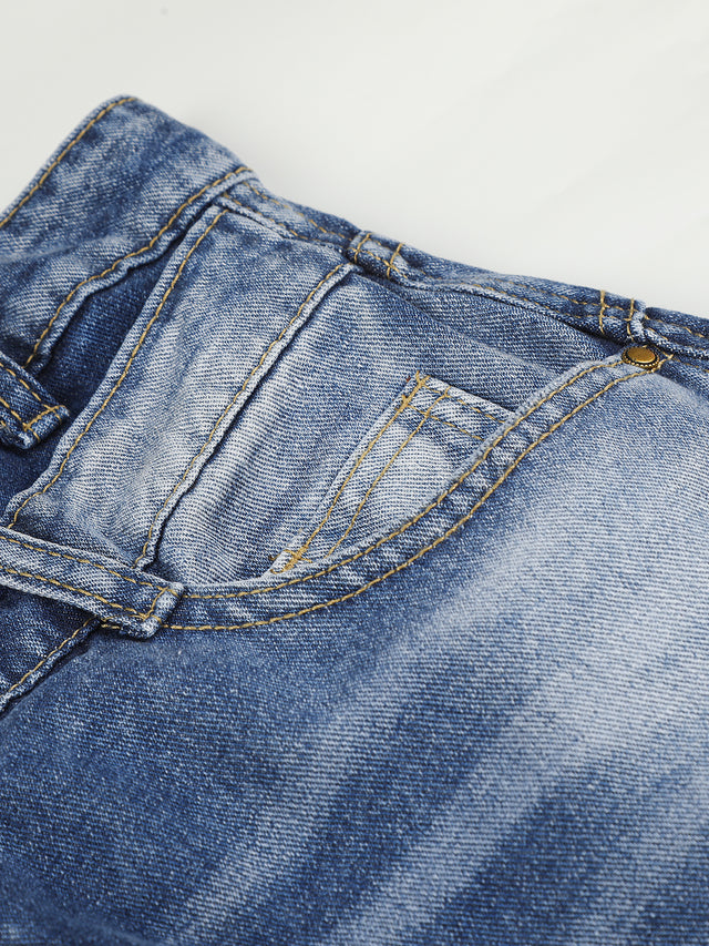 Double-Waist Contrast-Panelled Baggy Jeans