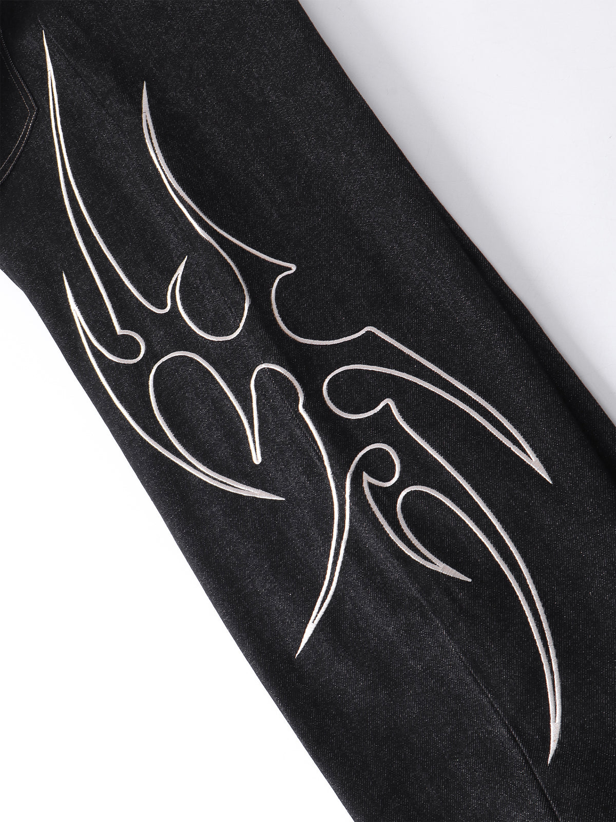 Tribal Embroidered Contrast-Stitch Baggy Barrel Jeans