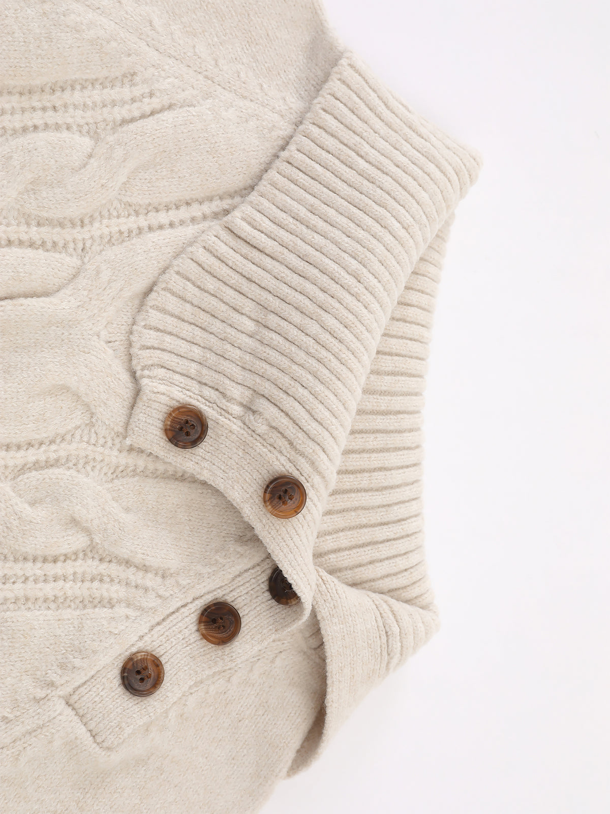 Wool-Blend Cable-Knit Asymmetrical-Collar Slim-Fit Short-Sleeve Sweater