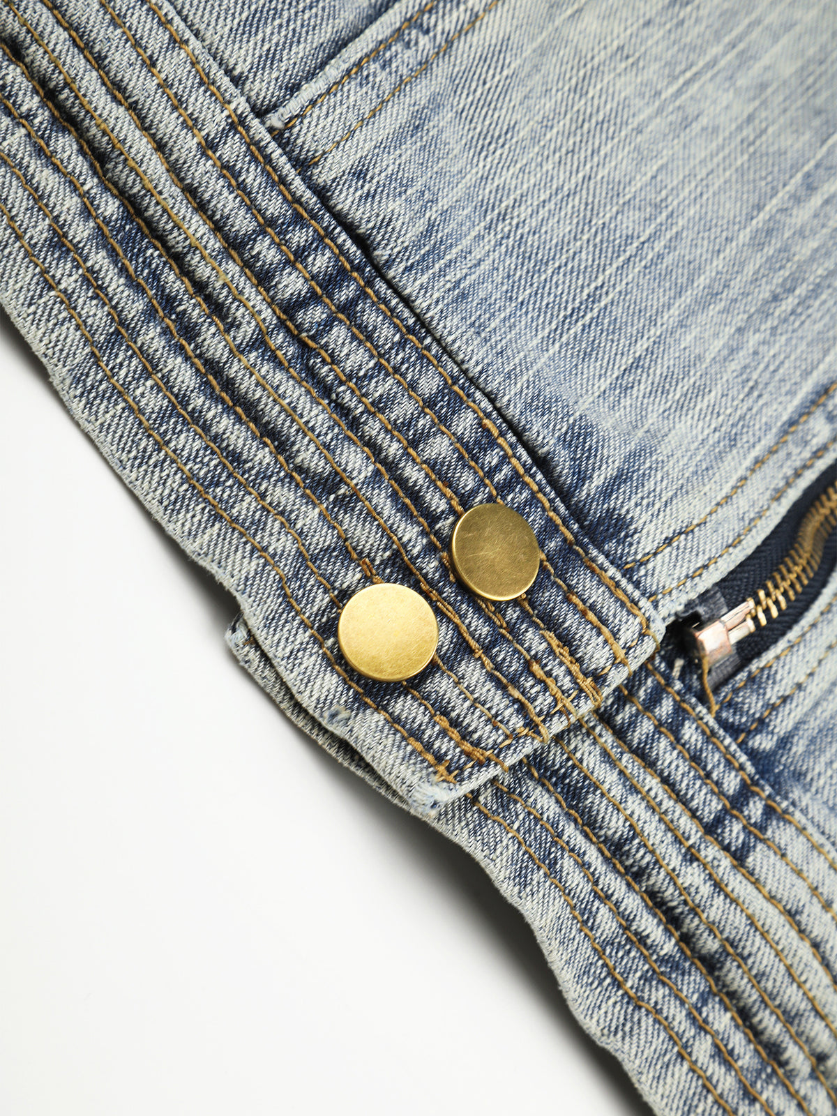 Washed Asymmetric-Zip Moto Boxy Denim Jacket