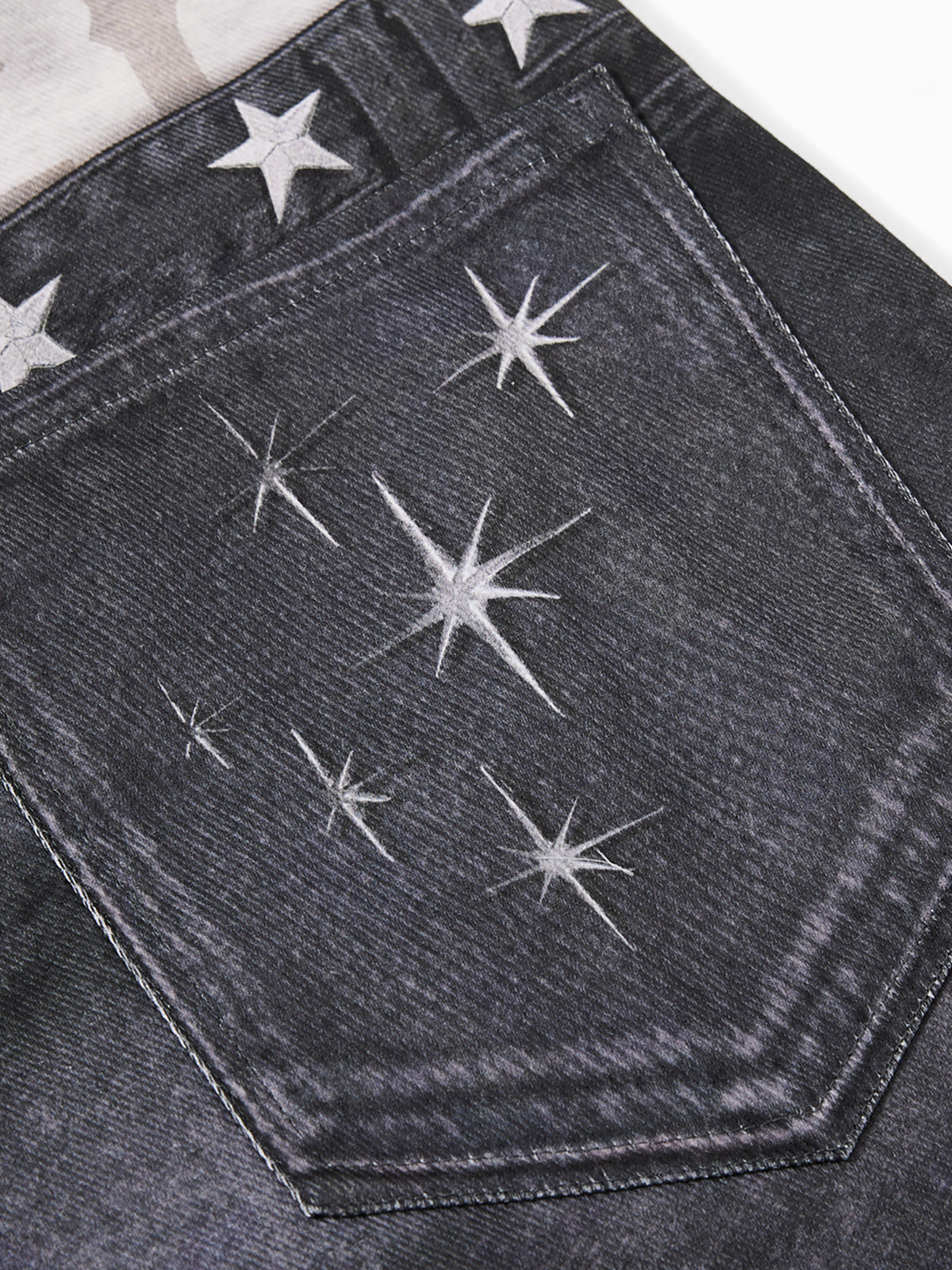 Double-Waistband Ripped Star-Print Super-Baggy Jeans