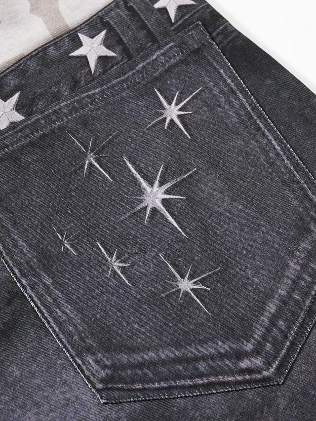 Double-Waistband Ripped Star-Print Super-Baggy Jeans