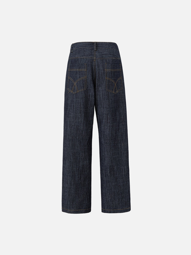 Contrast-Stitched Centre-Seam Straight-Leg Jeans