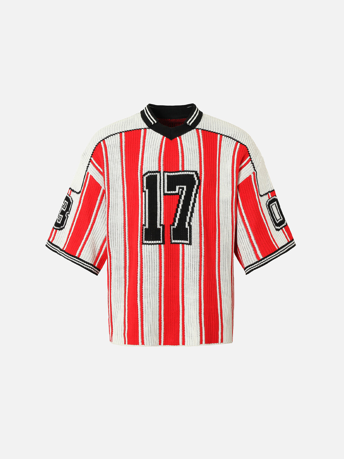 Number Striped Pattern Sports Knit Sweater