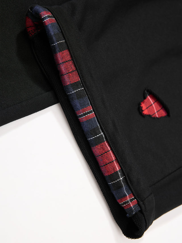 Plaid Underlay Slashed Distressed Baggy Barrel Sweatpants