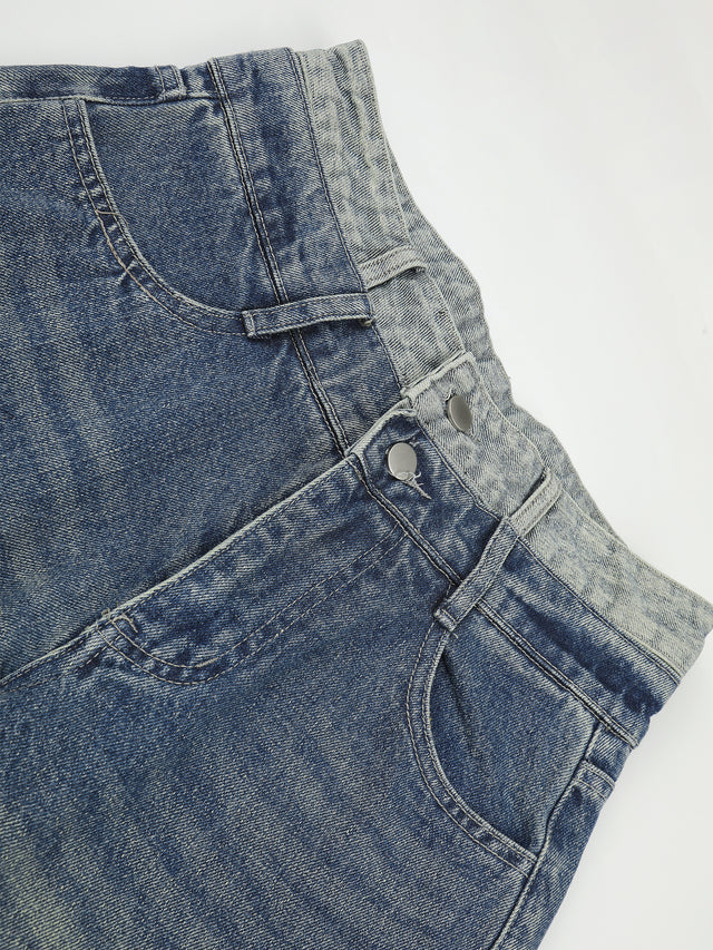 Double-Waist Star-Patch Baggy Jeans