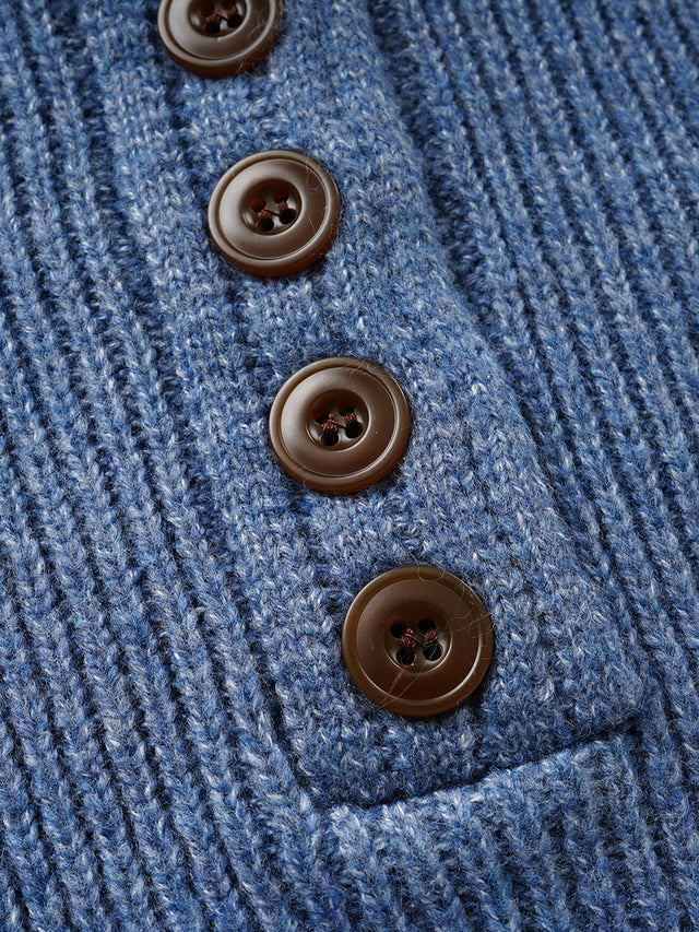 Rib-Knit Button-Front Henley Sweater