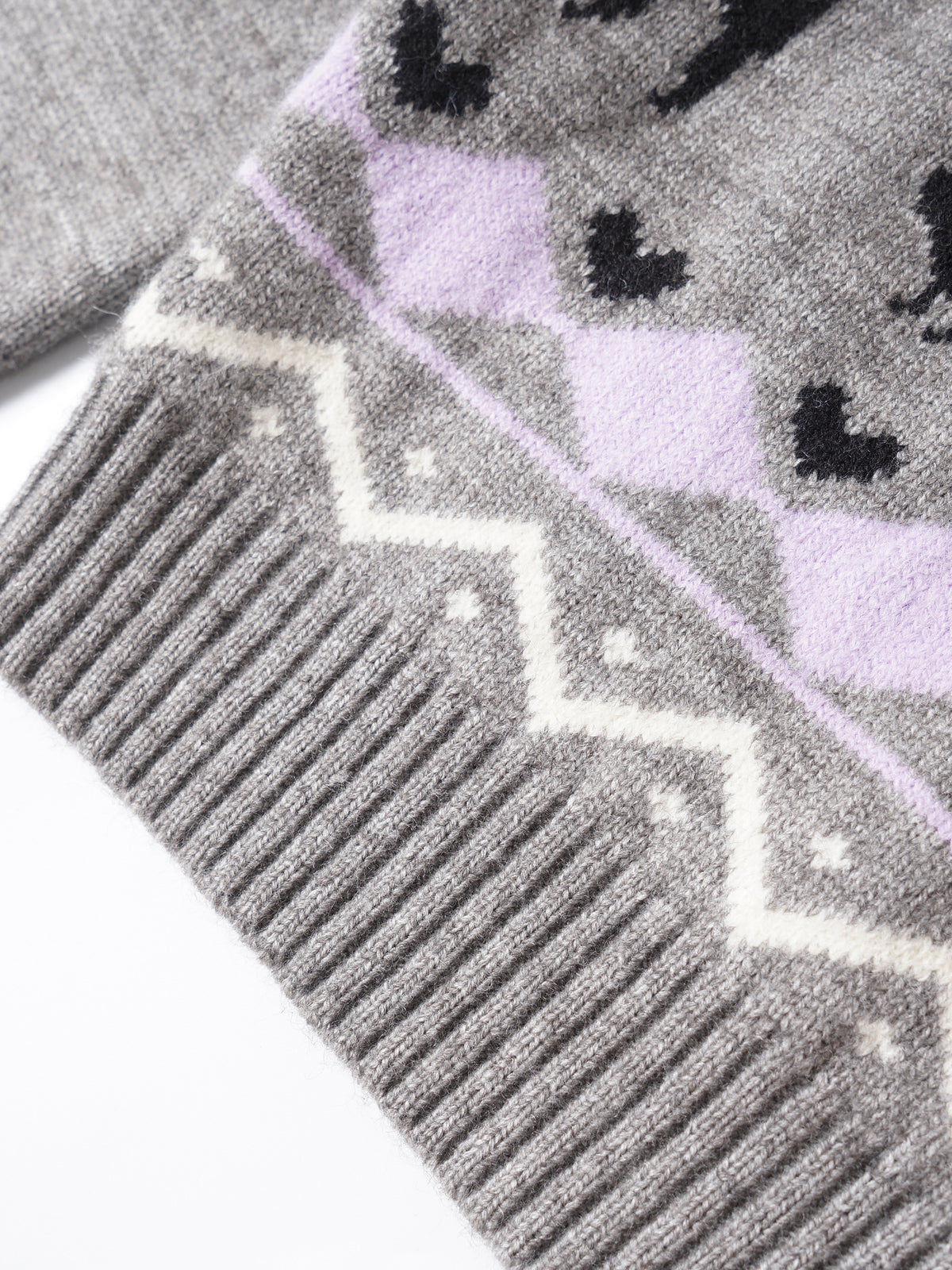 Cat & Snowflake Fair Isle Off-Shoulder Slim Knit Sweater