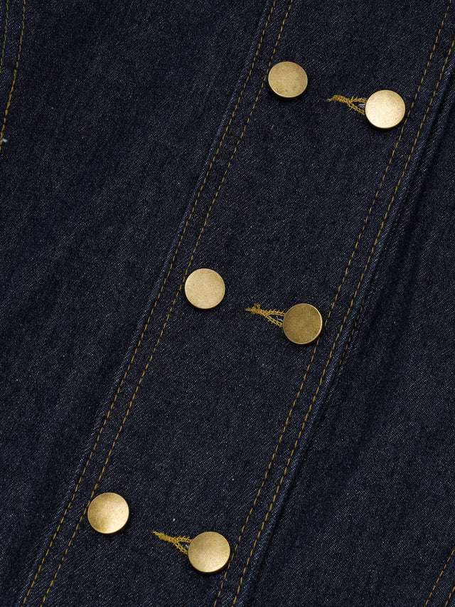 Double-Breasted Faux-Fur Collar Boxy Denim Jacket