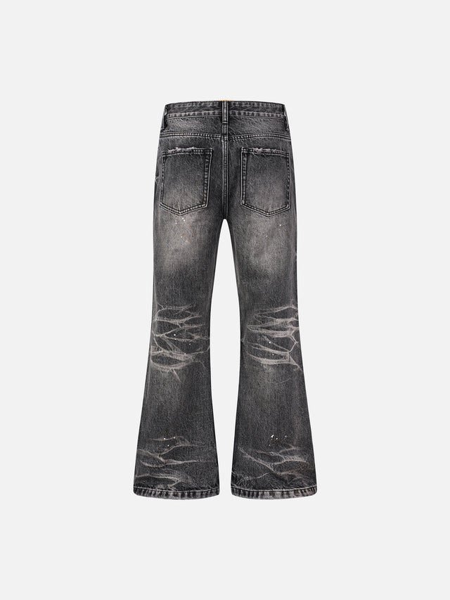 Cobweb Bleached Whiskered Flared Denim Jeans