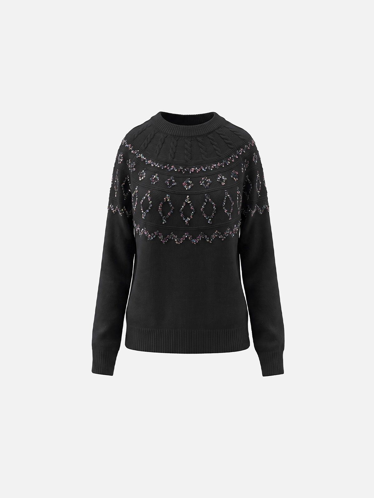 Cable-Knit Fair Isle Yoke Regular Pullover Sweater