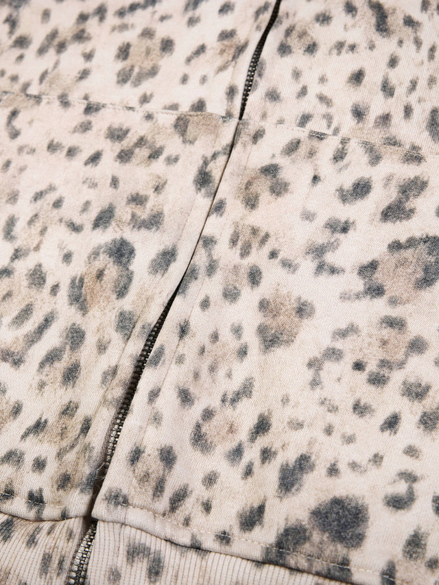All-Over Leopard Print Boxy Zip Hoodie