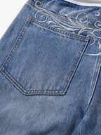 Scroll-Embroidered Baggy Jeans