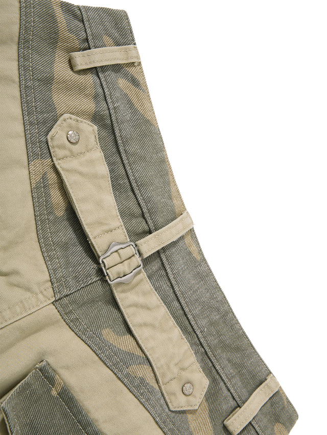 Camo-Paneled Cinch-Back Baggy Workwear Pants