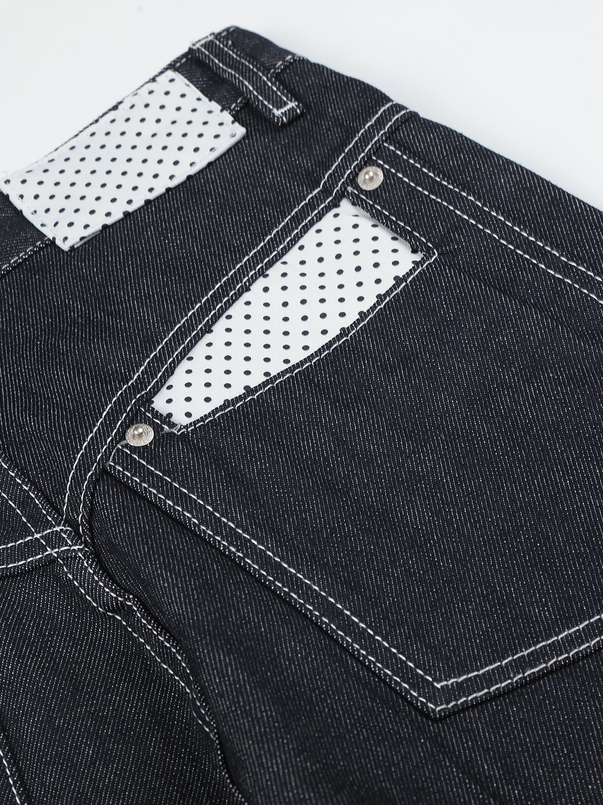 Polka-Dot Panelled Turn-Up Straight-Leg Jeans