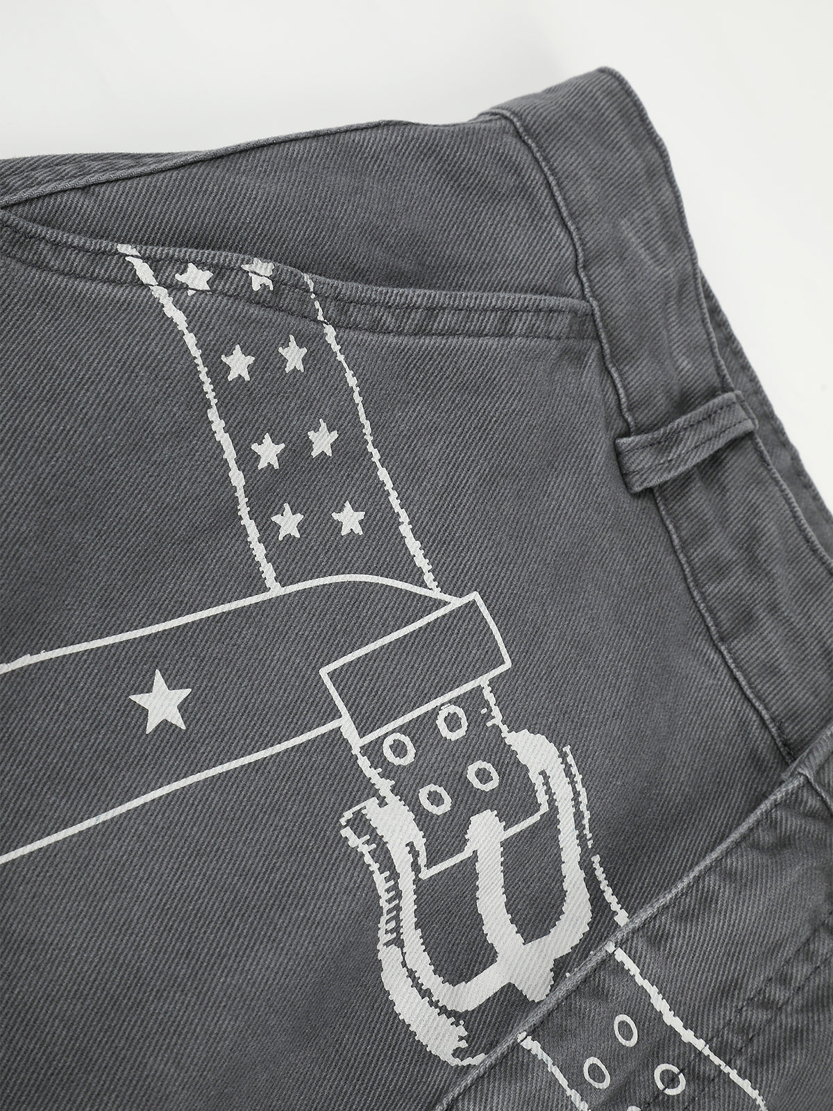 Washed Belt-Print Straight-Leg Cargo Jeans