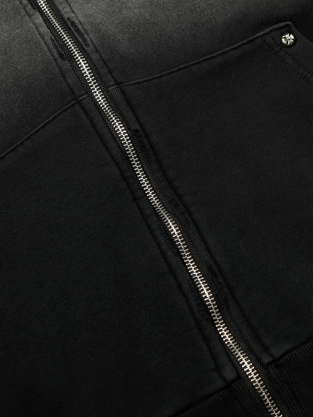 Ombré Wash Plaid Appliqué Number 23 Boxy Zip Hoodie