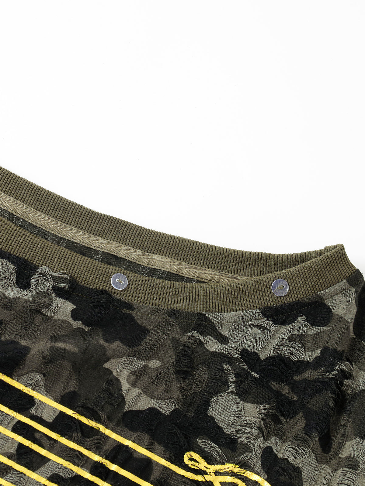 Faux-Fur Trim Distressed Camouflage Military Frog-Braiding Oversized Sweatshirt