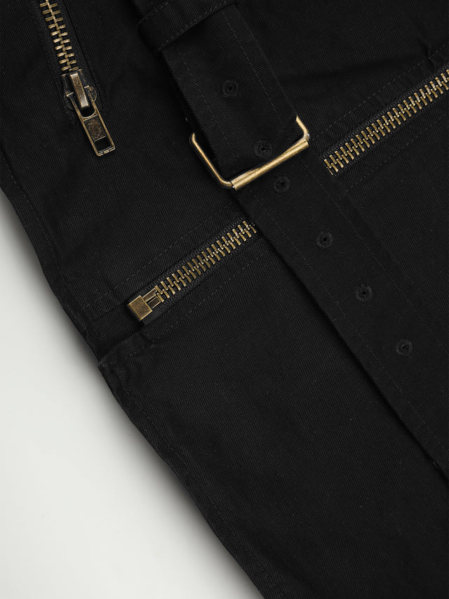Belted Asymmetrical-Zip Boxy Biker Jacket