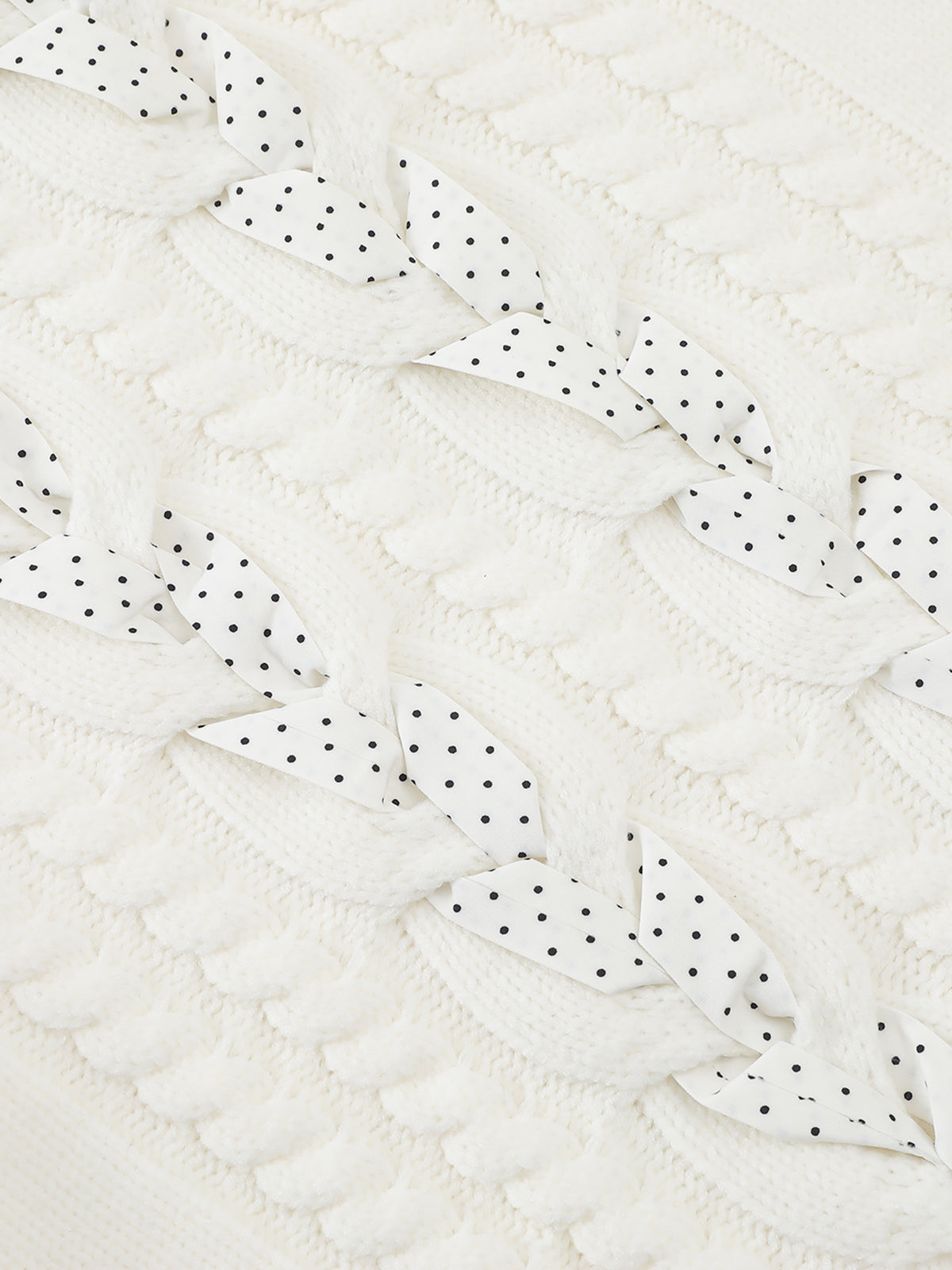 Ribbon-Woven Cable-Knit Asymmetrical Turtleneck Regular-Fit Sweater