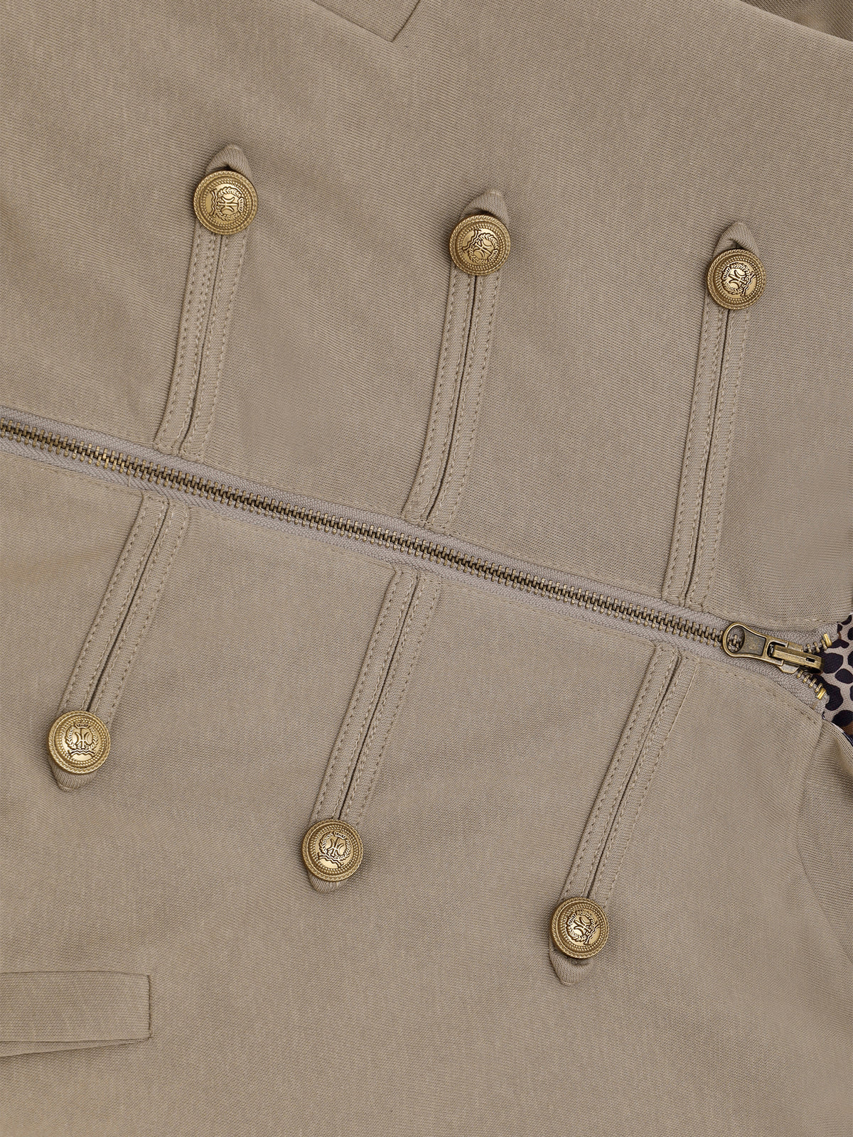 Leopard-Back Military-Button Reversible-Look Boxy Zip Hoodie