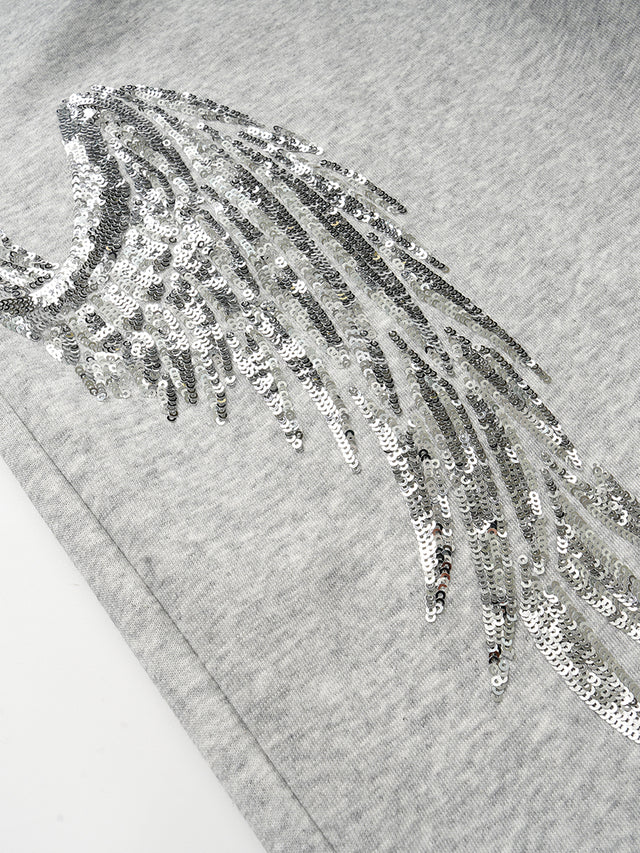 Sequin Angel-Wing Graphic Straight Sweatpants