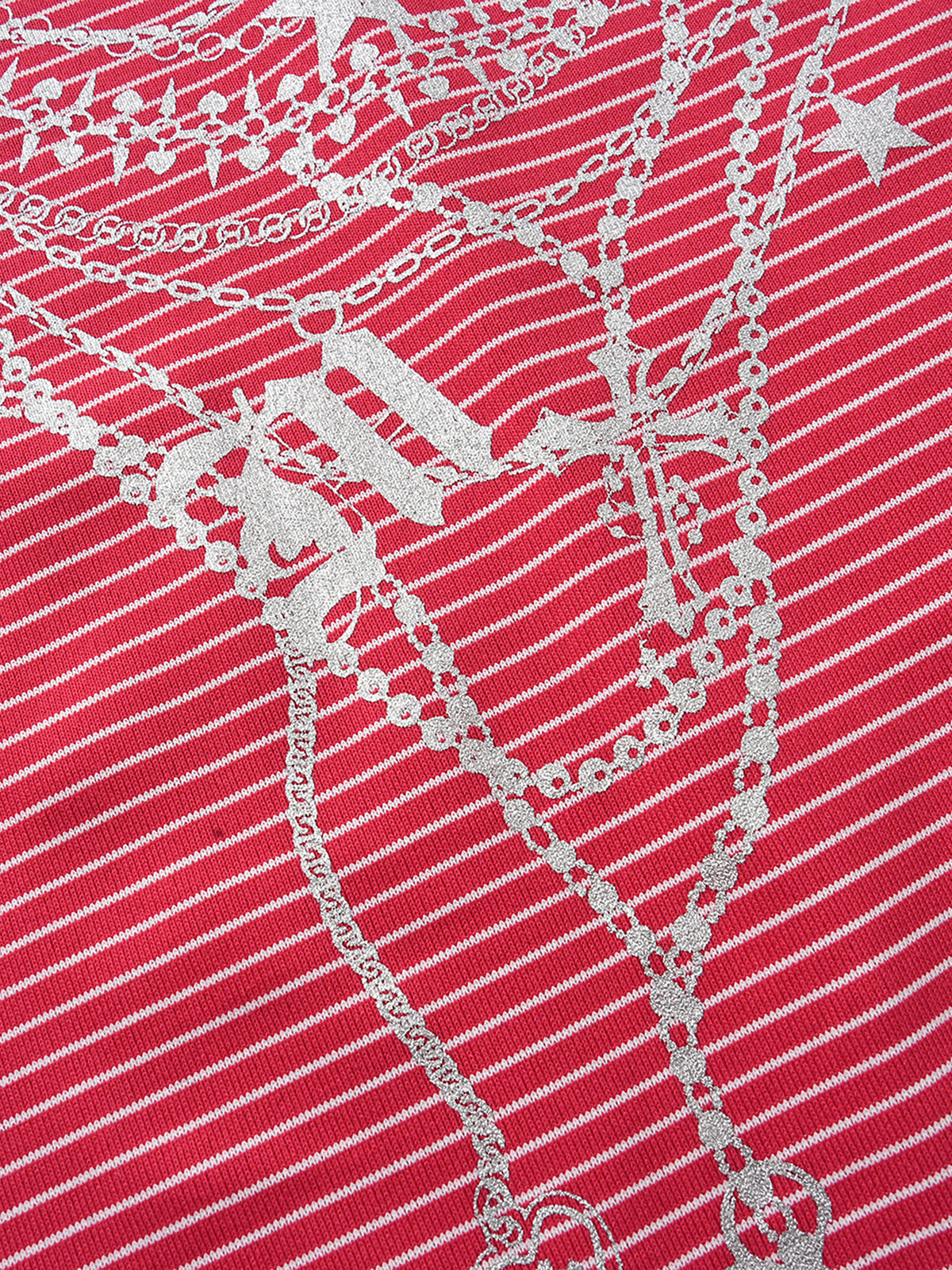 Striped Off-Shoulder Chain-Graphic Loose Long-Sleeve Top