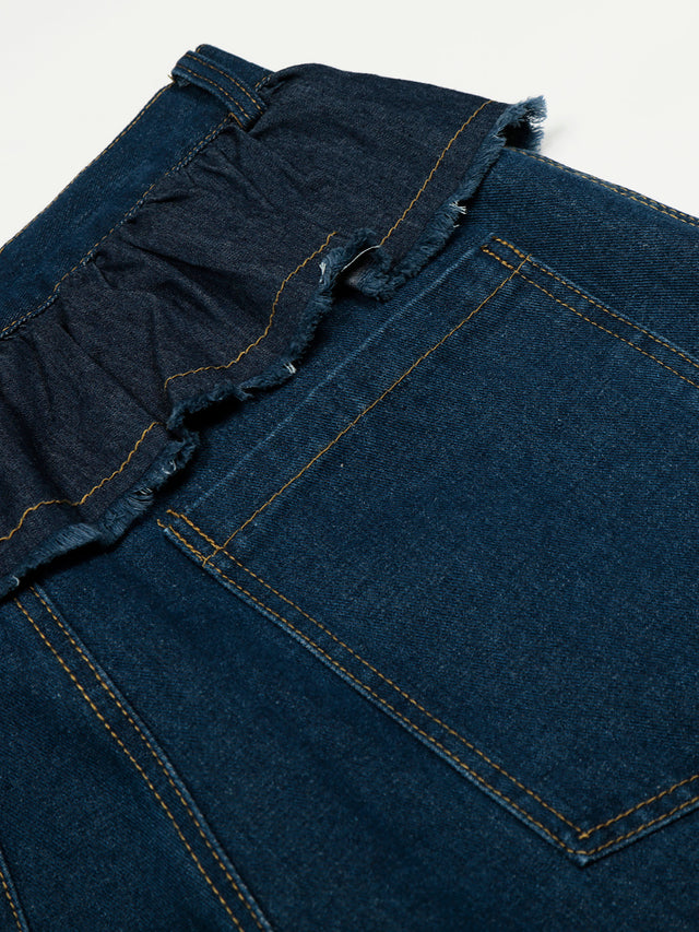 Tiered Peplum Ruffle Charm-Accented Baggy Denim Jeans
