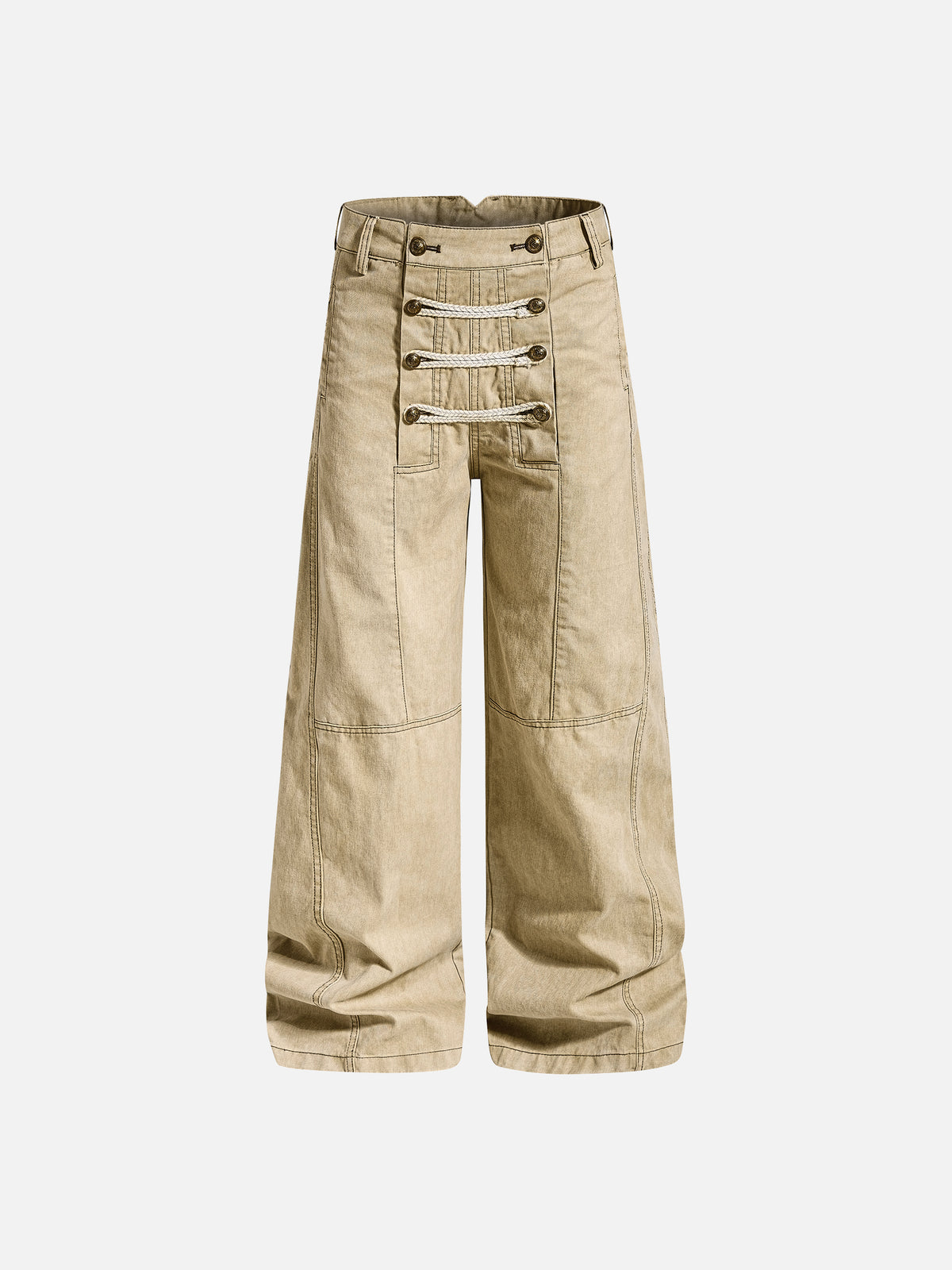 Rope-Detail Washed Baggy Jeans