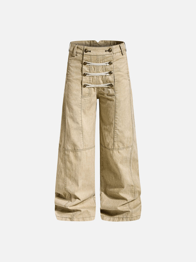 Rope-Detail Washed Baggy Jeans