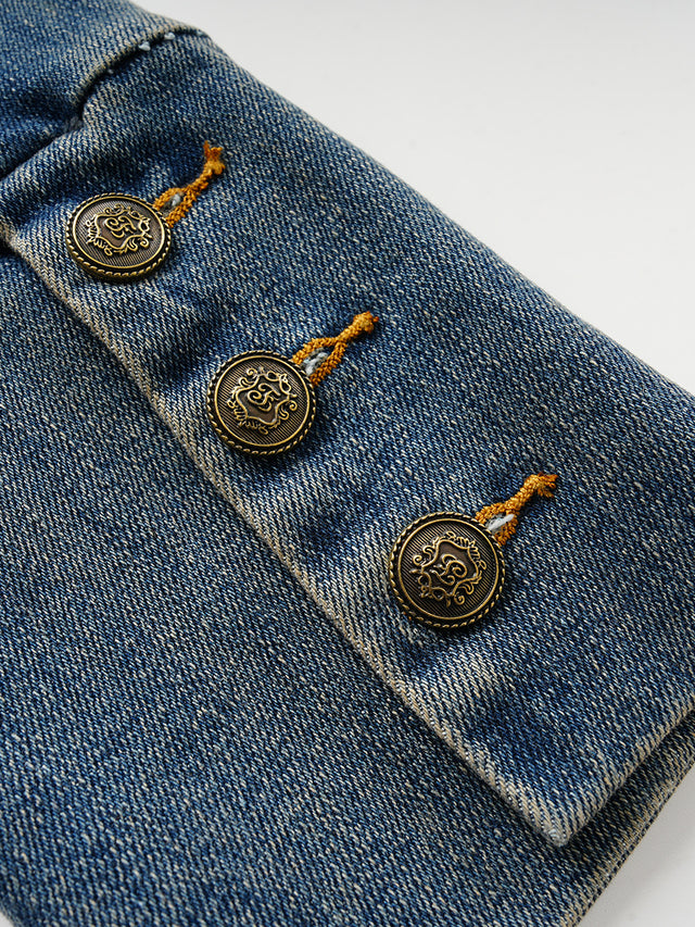 Military Style Buttoned Denim Jacket
