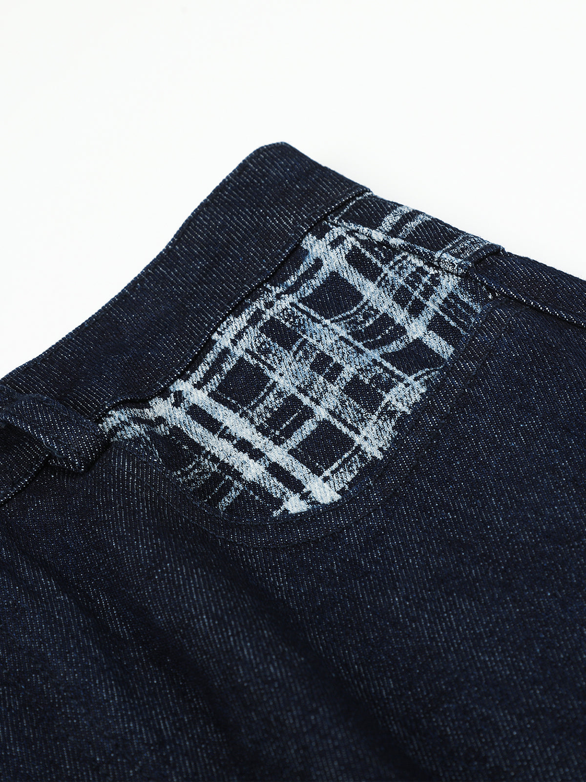 Plaid-Panelled Straight-Leg Jeans
