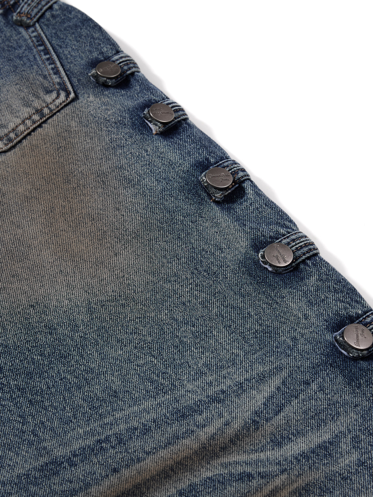 Buttoned Side-Tab Whiskered Super Baggy Denim Jeans