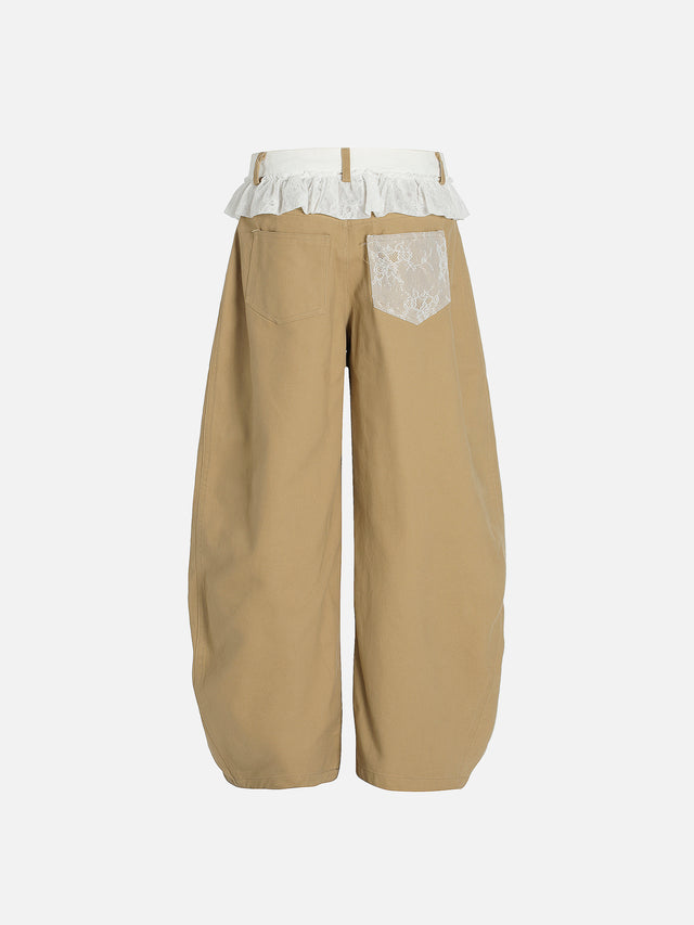 Lace Ruffle Tiered Waistband Baggy Barrel Pants