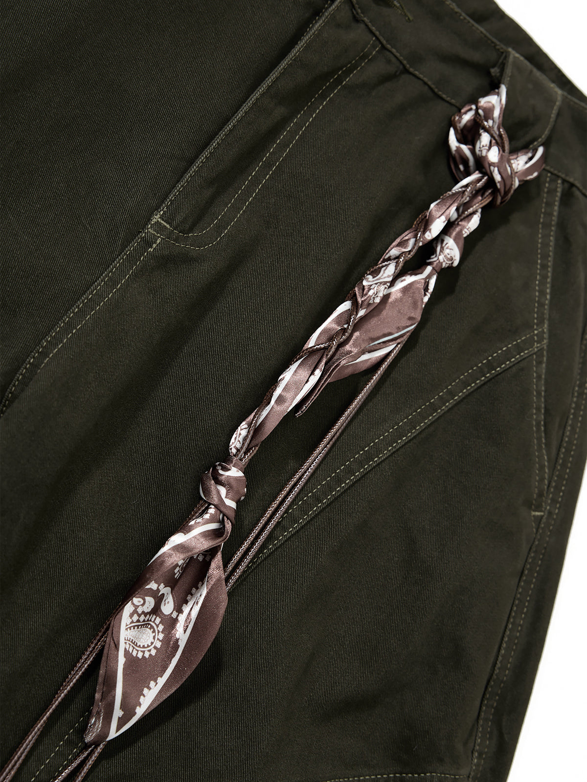 Bandana-Accented Multi-Pocket Stacked Cargo Baggy Pants