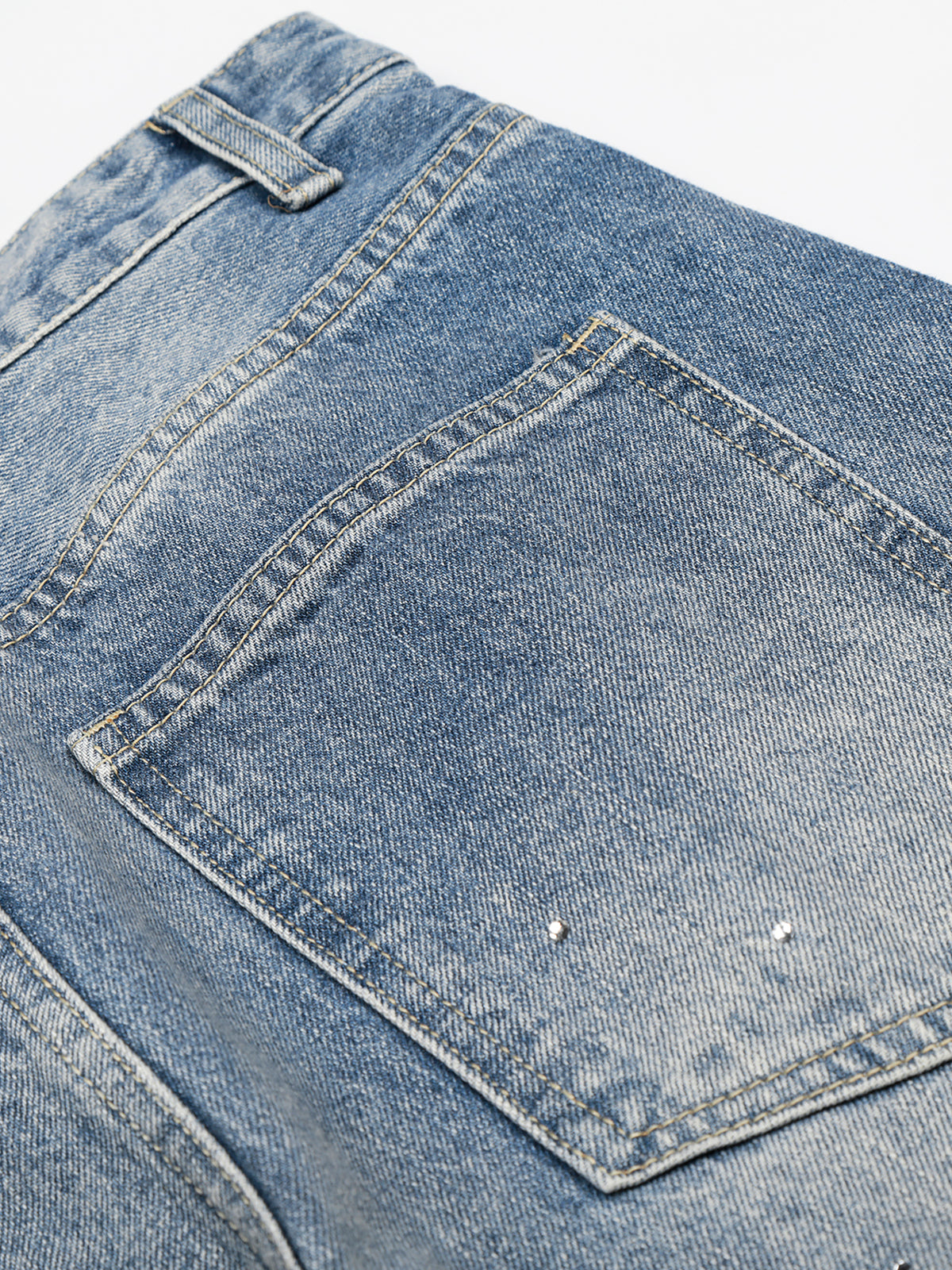 Rhinestone Spattered Faded Baggy Jeans