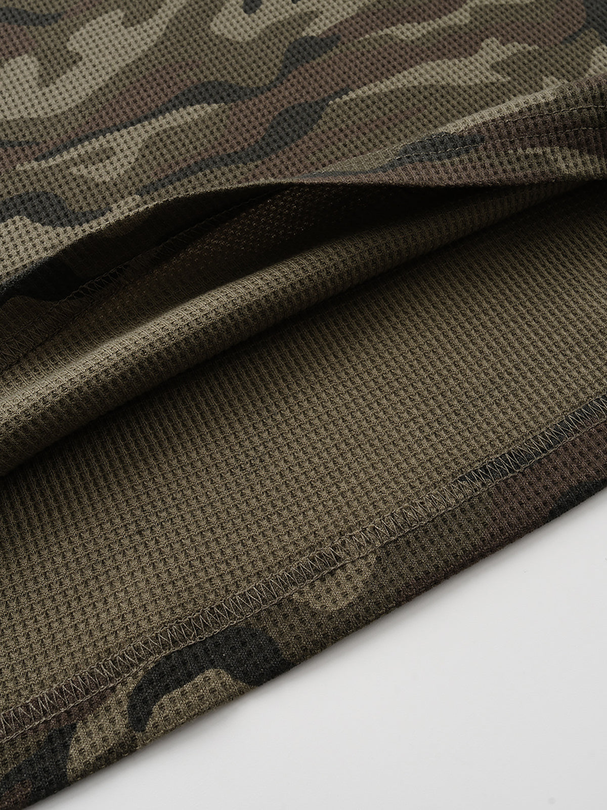 Camo Waffle-Knit Star-Embroidered Pocket Boxy Long-Sleeve T-Shirt