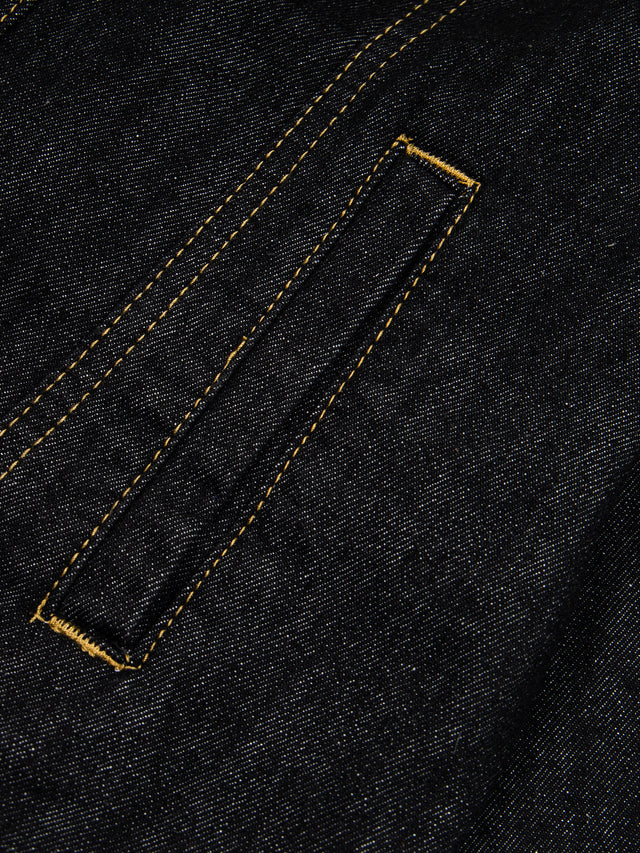 Red Gemstone-Button Contrast-Stitch Boxy Denim Jacket