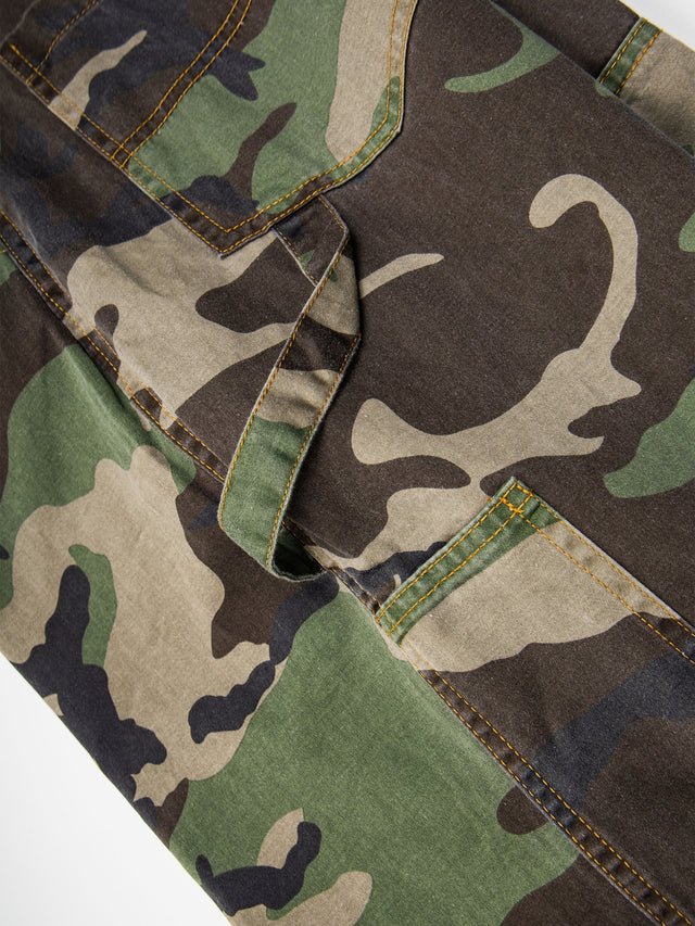 Camo & Leopard Panelled Baggy Barrel Carpenter Pants