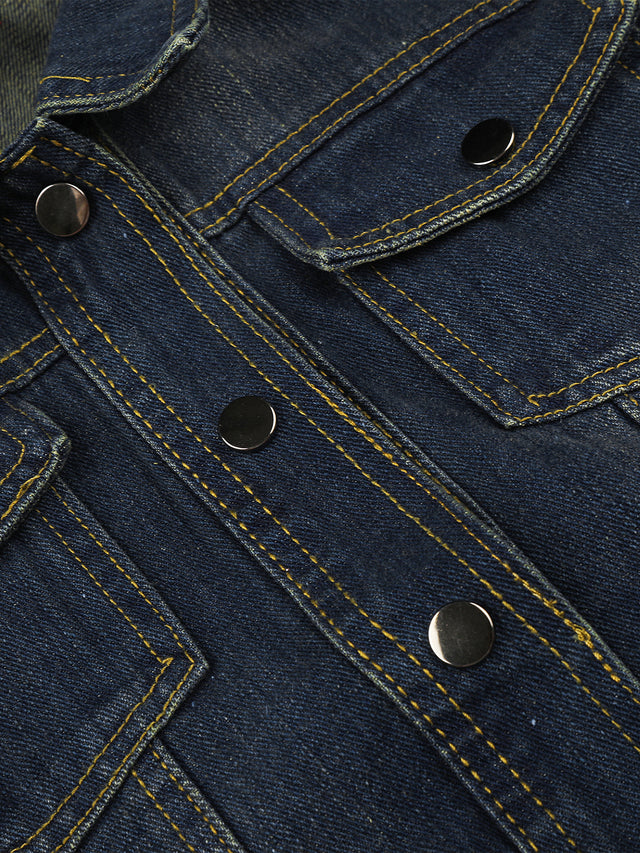 Buckled Eyelet-Belt Washed Boxy Denim Jacket
